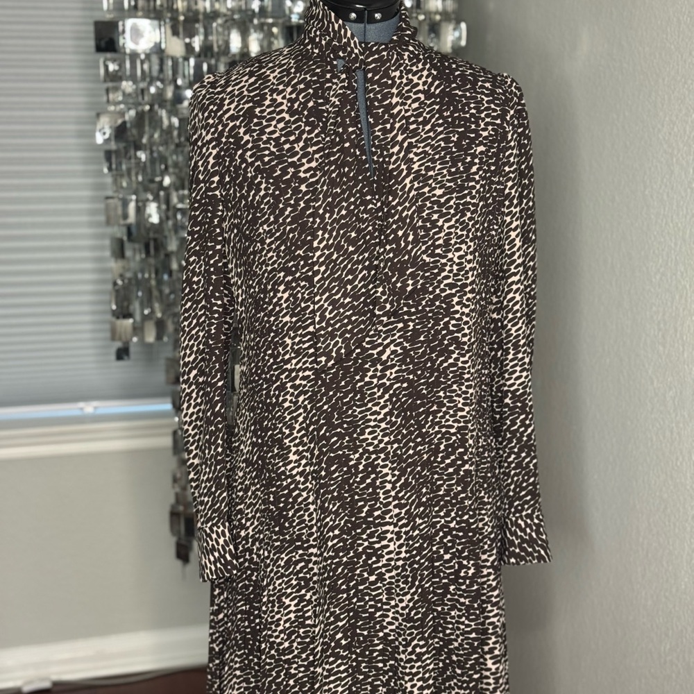 Kate Spade Brown and Cream Long Sleeve Dress